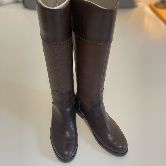 Elegant Fossil Brown Leather Color Block Riding Boots Women’s 5.5 NEW - Picture 1 of 14